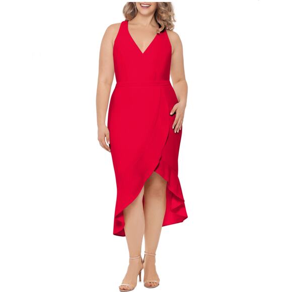 XSCAPE Colorful High Low Sheath Cocktail Dress Size 22W Red Sleeveless Midi - Picture 10 of 11
